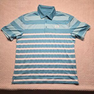 Mens Under Armour Playoff Polo Blue/White Stripe SZ L